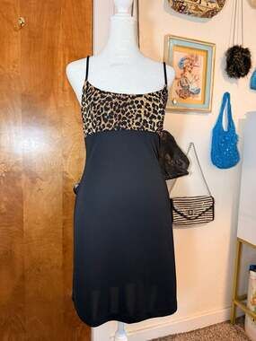 Rampage Vintage 90s Black Leopard Print Spaghetti Strap Mini Dress